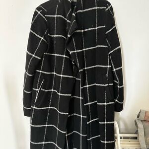 SHEIN Black Plaid Long Coat